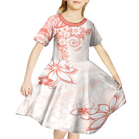 Polynesian Pattern With Plumeria Flowers Kid Short Sleeve Dress Orange Peach