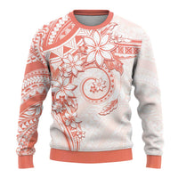 Polynesian Pattern With Plumeria Flowers Ugly Christmas Sweater Orange Peach