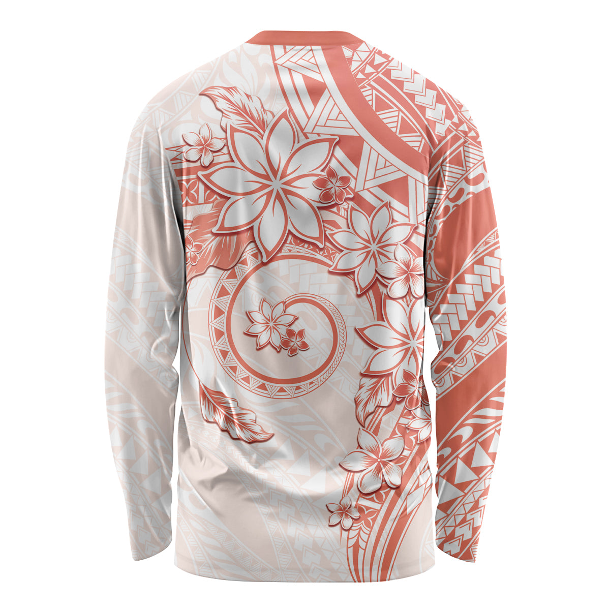 Polynesian Pattern With Plumeria Flowers Long Sleeve Shirt Orange Peach