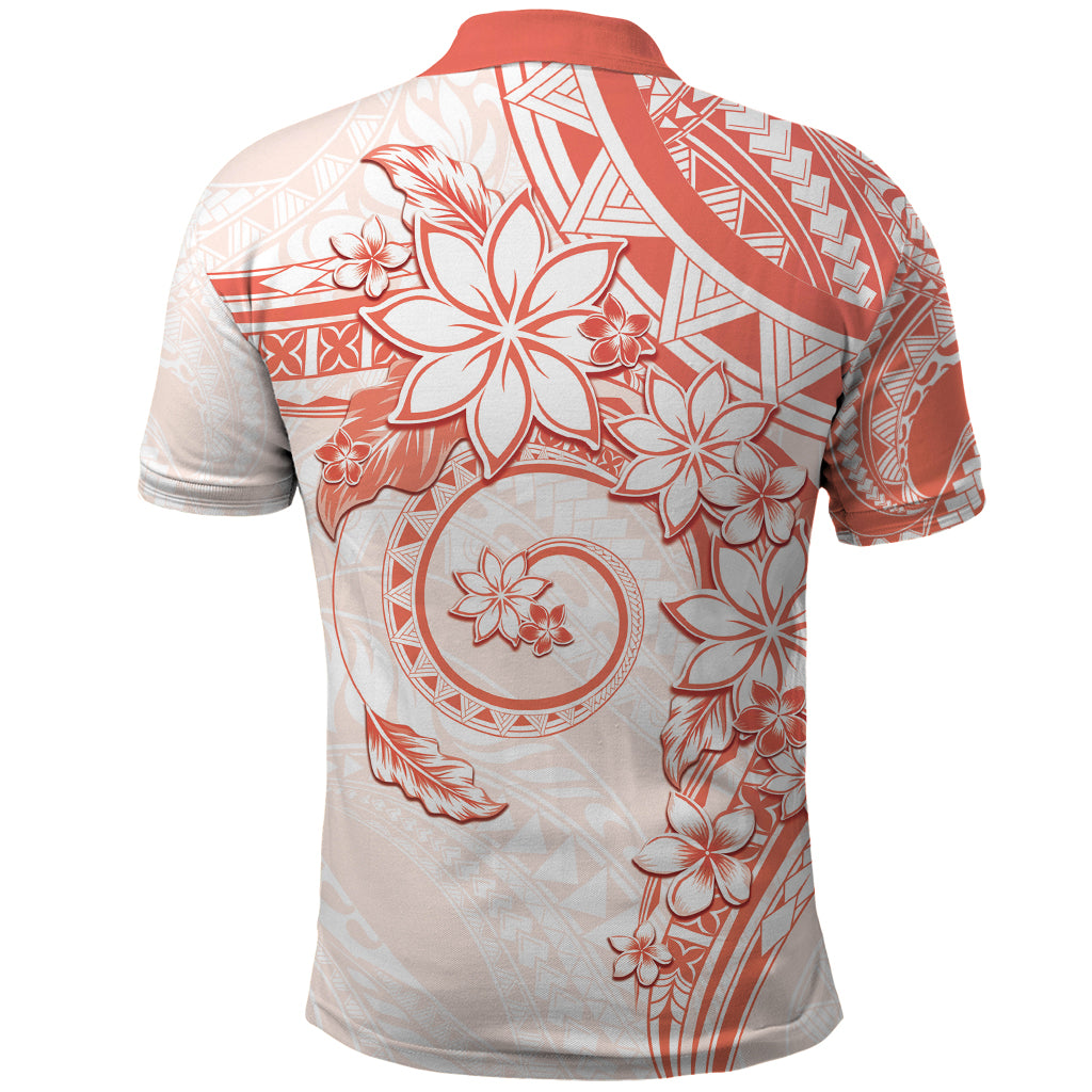 Polynesian Pattern With Plumeria Flowers Polo Shirt Orange Peach