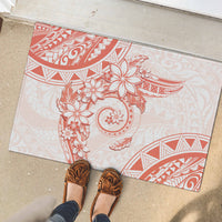 Polynesian Pattern With Plumeria Flowers Rubber Doormat Orange Peach