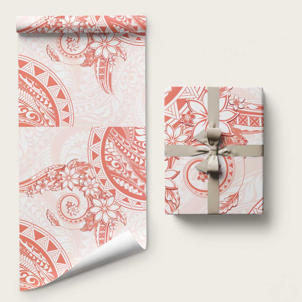 Polynesian Pattern With Plumeria Flowers Wrapping Paper Orange Peach - Polynesian Pride