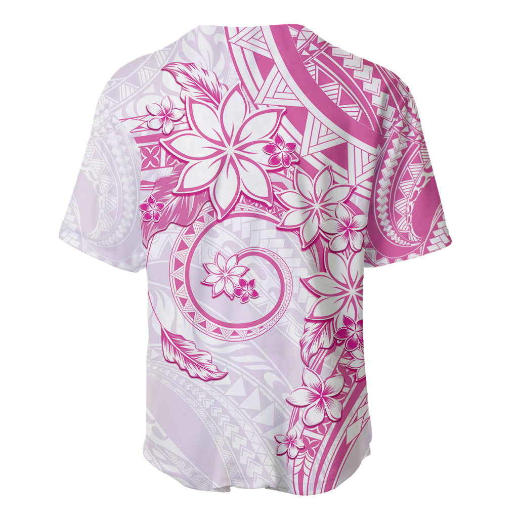 Polynesian Pattern With Plumeria Flowers Baseball Jersey Pink