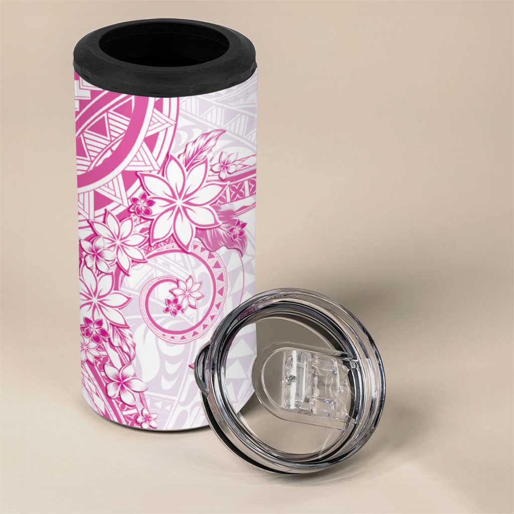 Pink Polynesian Pattern With Plumeria Flowers 4 in 1 Can Cooler Tumbler