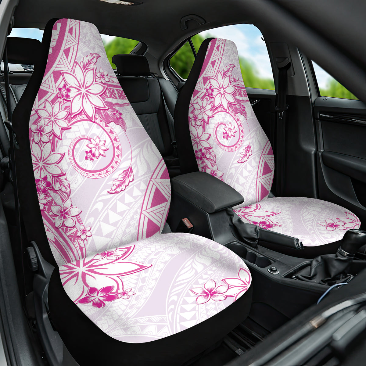 Polynesian Pattern With Plumeria Flowers Car Seat Cover Pink