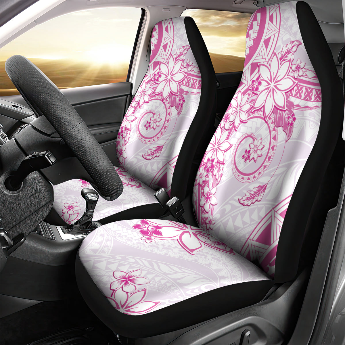 Polynesian Pattern With Plumeria Flowers Car Seat Cover Pink