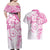 Polynesian Pattern With Plumeria Flowers Couples Matching Off Shoulder Maxi Dress and Hawaiian Shirt Pink