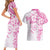 Polynesian Pattern With Plumeria Flowers Couples Matching Short Sleeve Bodycon Dress and Hawaiian Shirt Pink