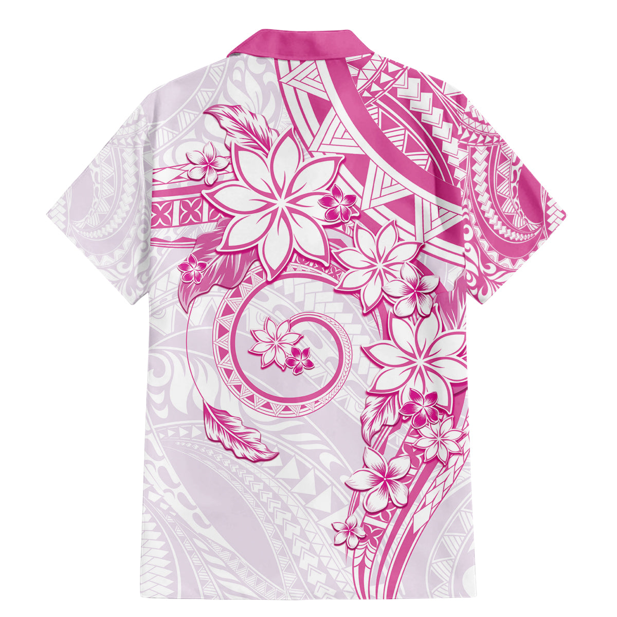 Polynesian Pattern With Plumeria Flowers Family Matching Mermaid Dress and Hawaiian Shirt Pink