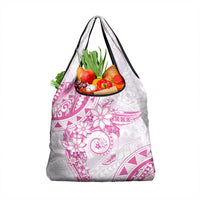 Polynesian Pattern With Plumeria Flowers Grocery Bag Pink