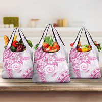 Polynesian Pattern With Plumeria Flowers Grocery Bag Pink