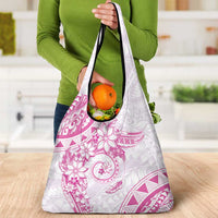 Polynesian Pattern With Plumeria Flowers Grocery Bag Pink