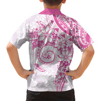 Polynesian Pattern With Plumeria Flowers Kid Hawaiian Shirt Pink