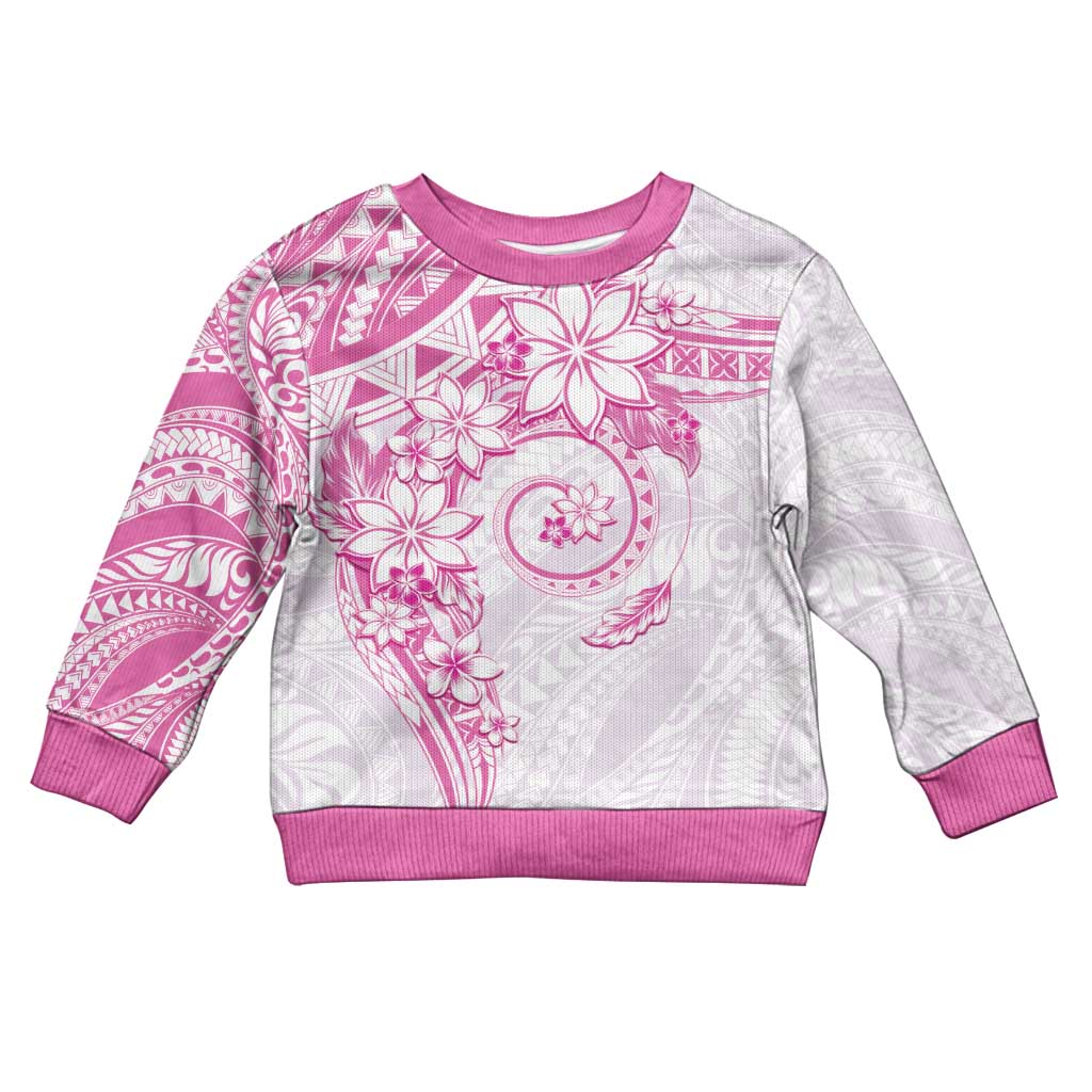 Polynesian Pattern With Plumeria Flowers Kid Ugly Christmas Sweater Pink