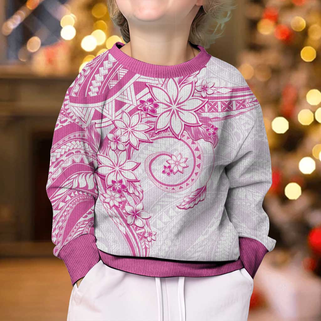 Polynesian Pattern With Plumeria Flowers Kid Ugly Christmas Sweater Pink