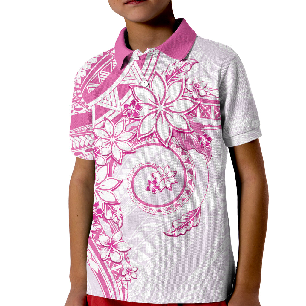 Polynesian Pattern With Plumeria Flowers Kid Polo Shirt Pink