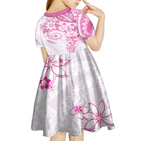 Polynesian Pattern With Plumeria Flowers Kid Short Sleeve Dress Pink