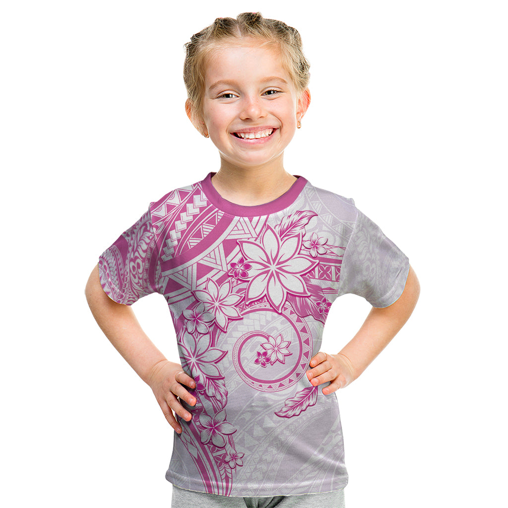 Polynesian Pattern With Plumeria Flowers Kid T Shirt Pink