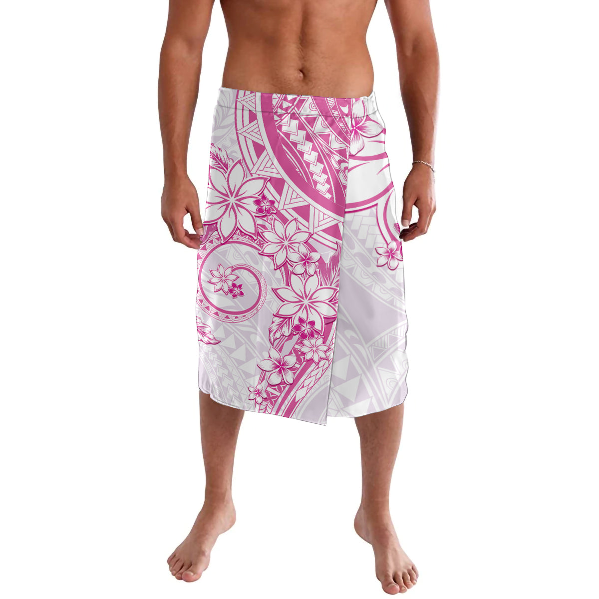 Polynesian Pattern With Plumeria Flowers Lavalava Pink