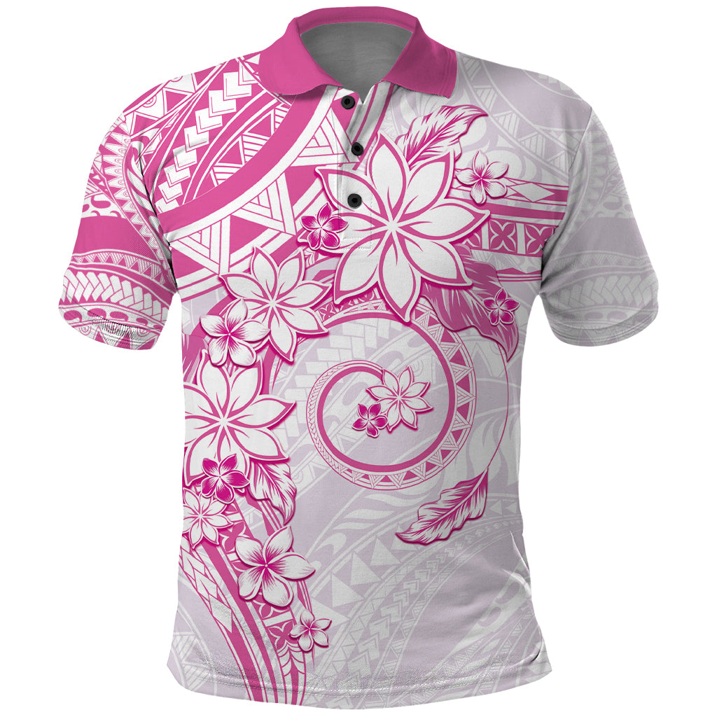 Polynesian Pattern With Plumeria Flowers Polo Shirt Pink