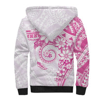 Polynesian Pattern With Plumeria Flowers Sherpa Hoodie Pink