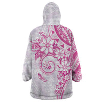 Polynesian Pattern With Plumeria Flowers Wearable Blanket Hoodie Pink