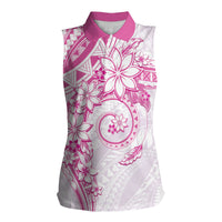 Polynesian Pattern With Plumeria Flowers Women Sleeveless Polo Shirt Pink