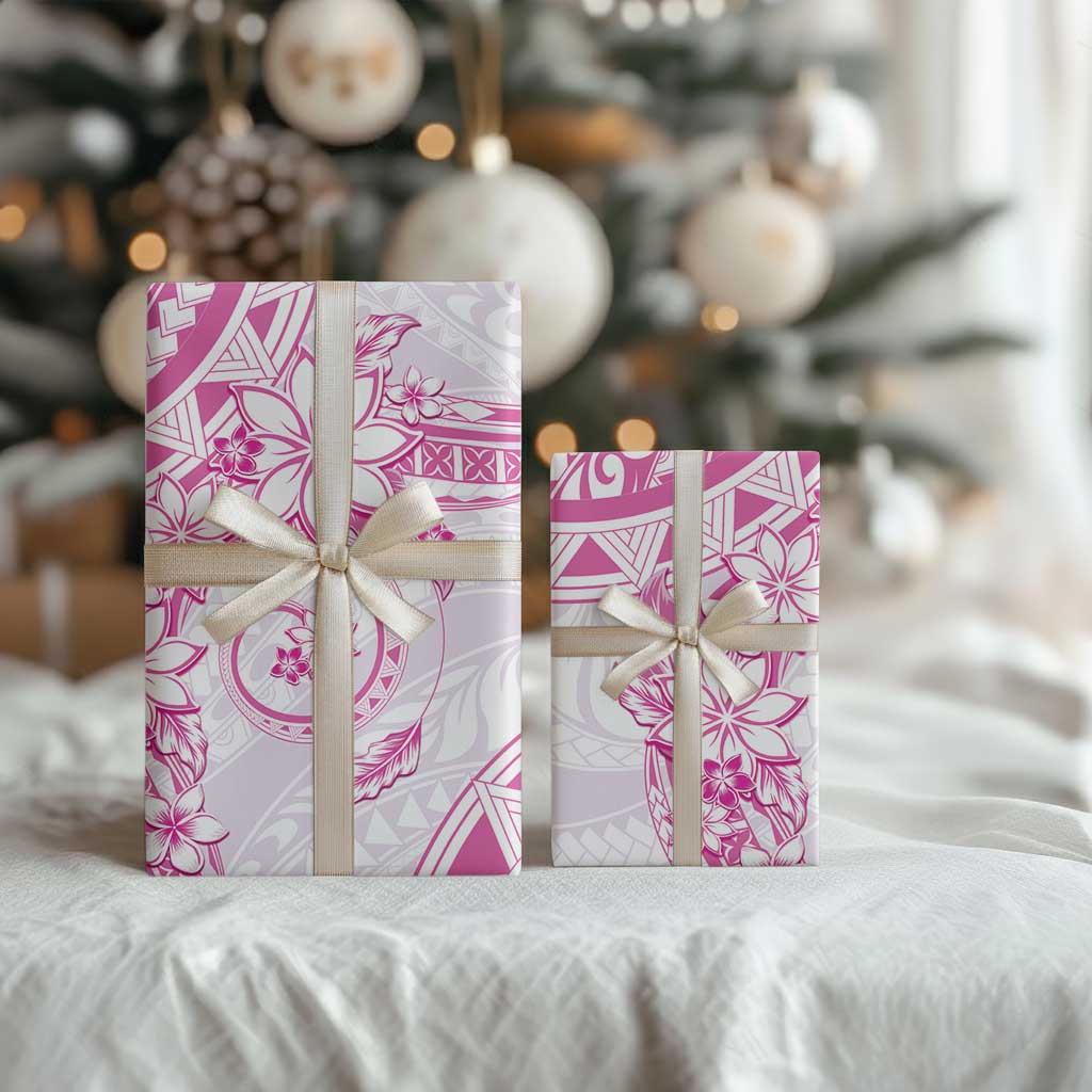 Polynesian Pattern With Plumeria Flowers Wrapping Paper Pink - Polynesian Pride