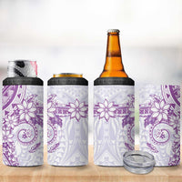 Purple Polynesian Pattern With Plumeria Flowers 4 in 1 Can Cooler Tumbler