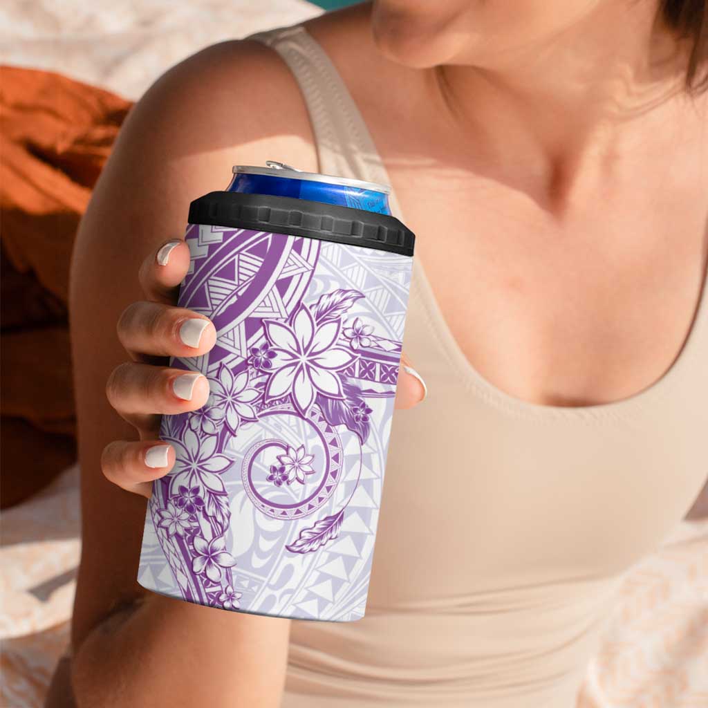 Purple Polynesian Pattern With Plumeria Flowers 4 in 1 Can Cooler Tumbler