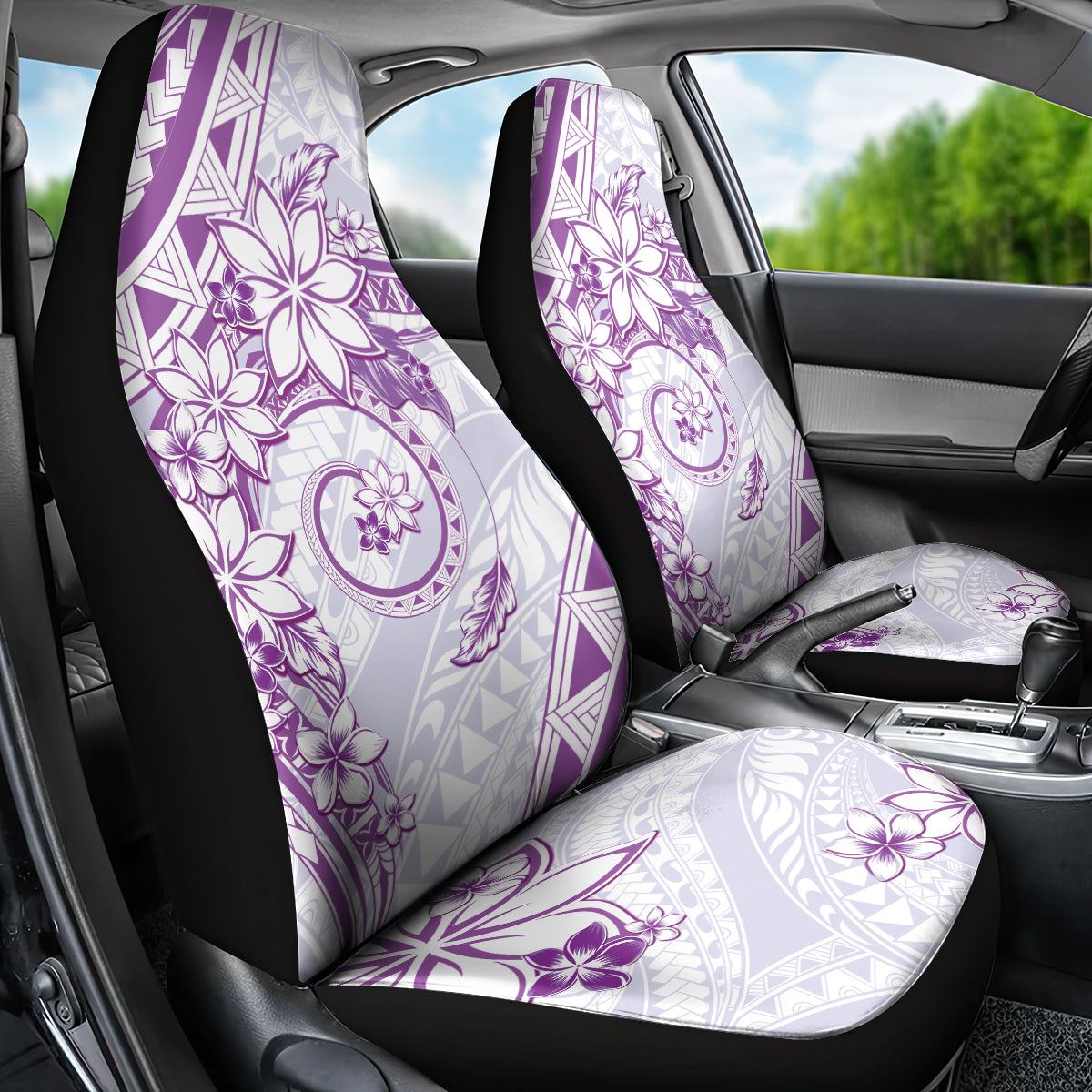 Polynesian Pattern With Plumeria Flowers Car Seat Cover Purple