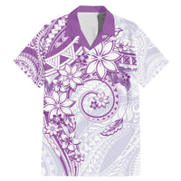 Polynesian Pattern With Plumeria Flowers Family Matching Mermaid Dress and Hawaiian Shirt Purple