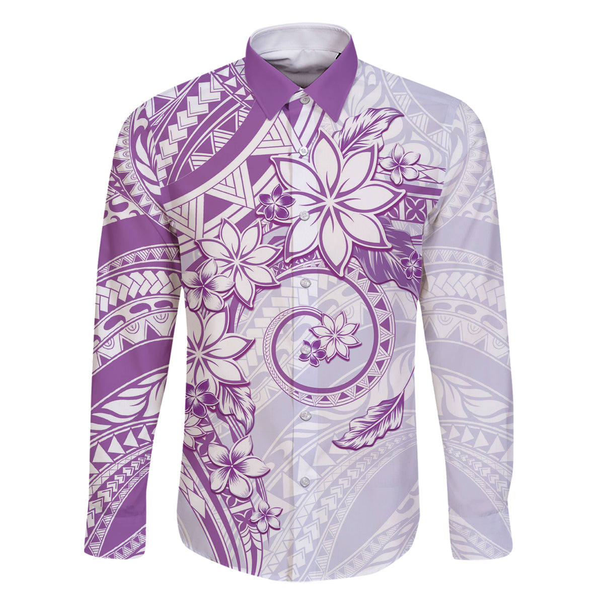 Polynesian Pattern With Plumeria Flowers Family Matching Off Shoulder Short Dress and Hawaiian Shirt Purple