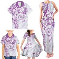 Polynesian Pattern With Plumeria Flowers Family Matching Tank Maxi Dress and Hawaiian Shirt Purple
