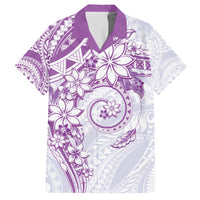Polynesian Pattern With Plumeria Flowers Family Matching Tank Maxi Dress and Hawaiian Shirt Purple