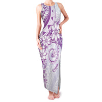 Polynesian Pattern With Plumeria Flowers Family Matching Tank Maxi Dress and Hawaiian Shirt Purple