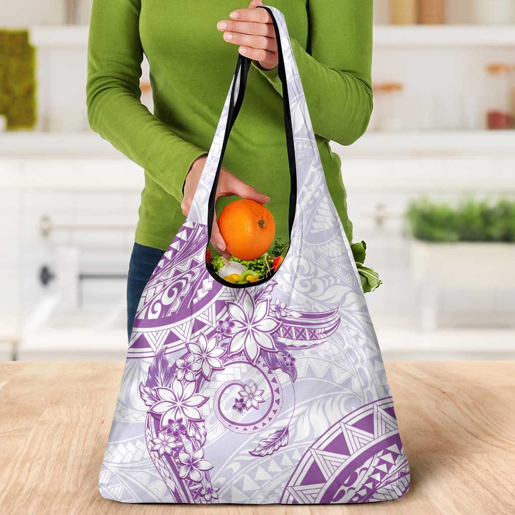 Polynesian Pattern With Plumeria Flowers Grocery Bag Purple