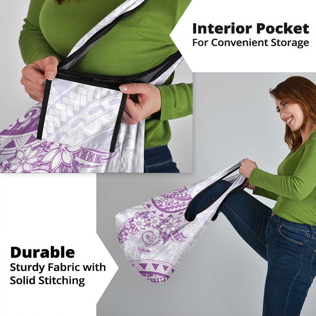 Polynesian Pattern With Plumeria Flowers Grocery Bag Purple