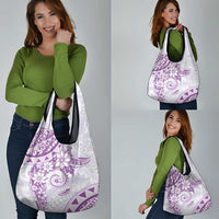 Polynesian Pattern With Plumeria Flowers Grocery Bag Purple