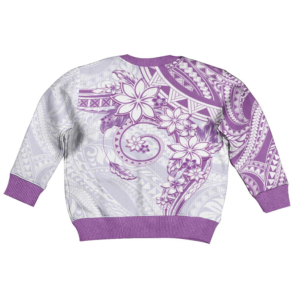 Polynesian Pattern With Plumeria Flowers Kid Ugly Christmas Sweater Purple