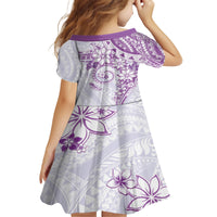 Polynesian Pattern With Plumeria Flowers Kid Short Sleeve Dress Purple