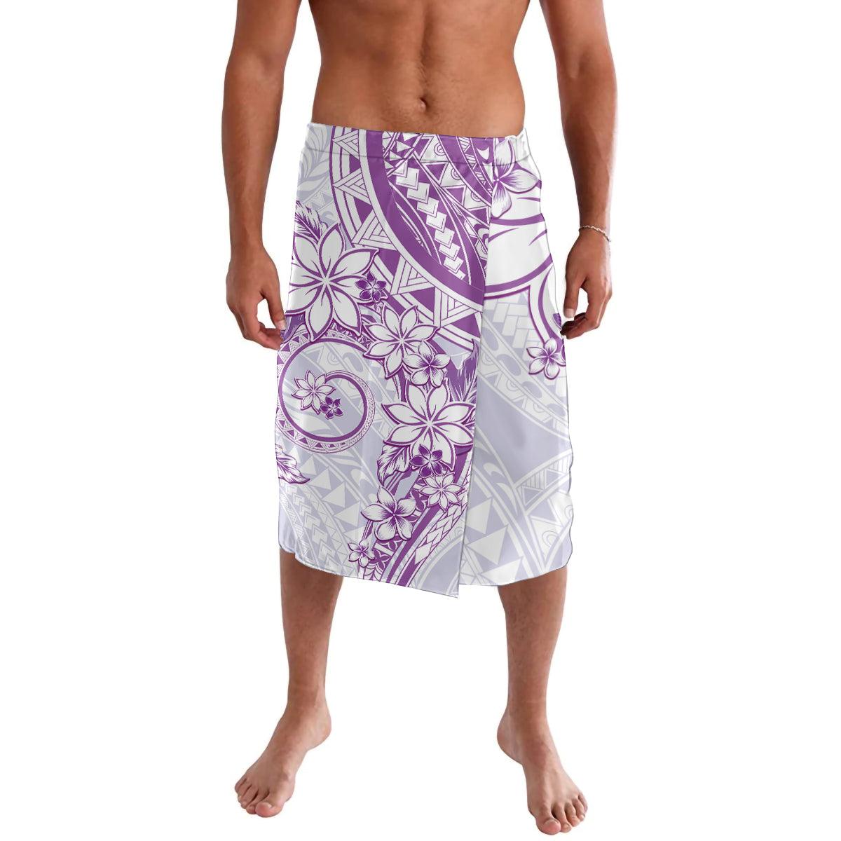 Polynesian Pattern With Plumeria Flowers Lavalava Purple