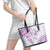 Polynesian Pattern With Plumeria Flowers Leather Tote Bag Purple