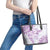 Polynesian Pattern With Plumeria Flowers Leather Tote Bag Purple