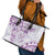 Polynesian Pattern With Plumeria Flowers Leather Tote Bag Purple