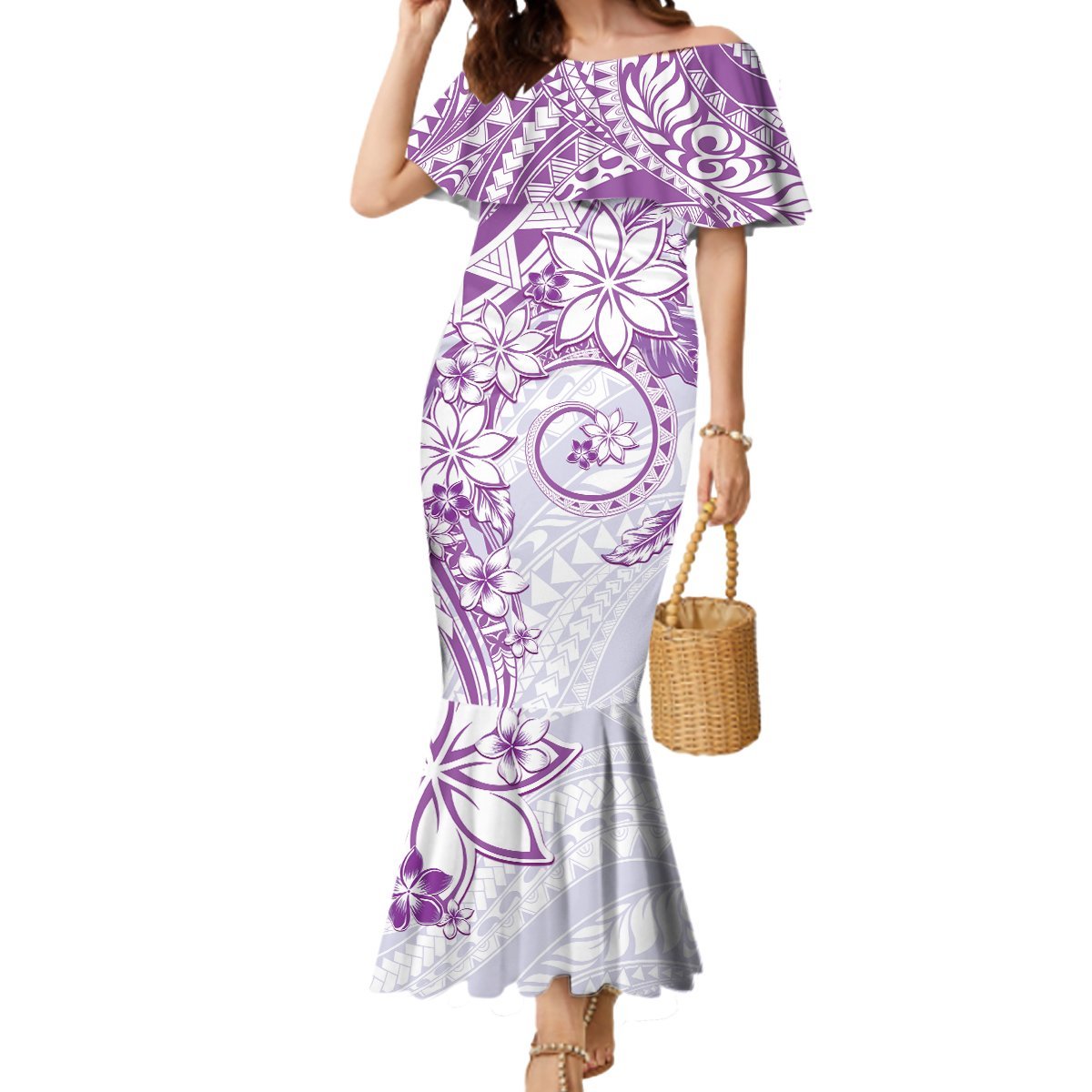 Polynesian Pattern With Plumeria Flowers Mermaid Dress Purple LT05 Women Purple - Polynesian Pride