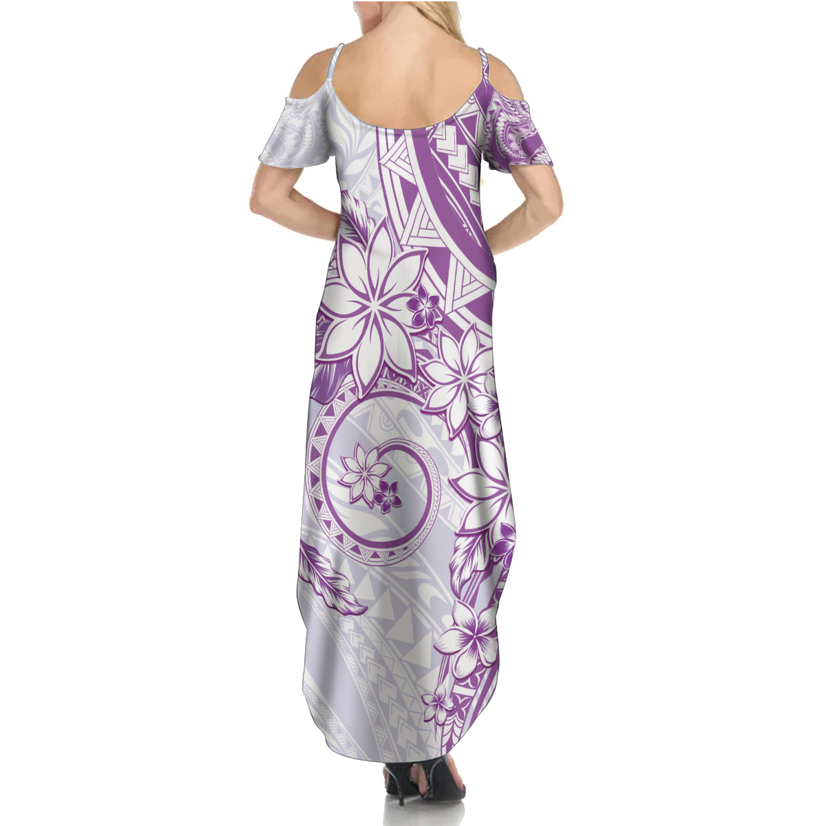 Polynesian Pattern With Plumeria Flowers Summer Maxi Dress Purple