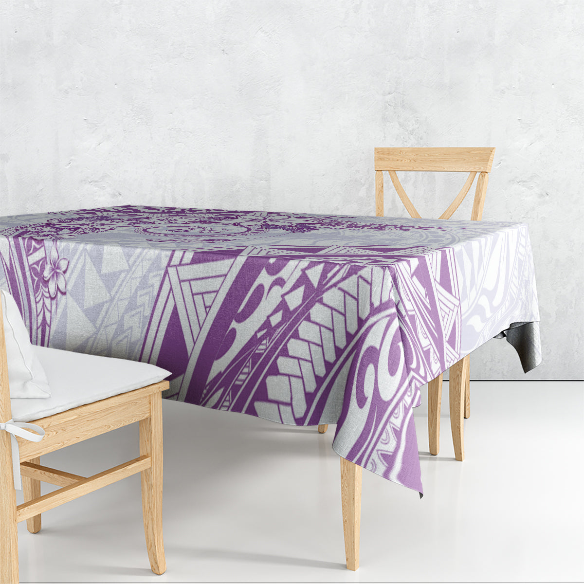 Polynesian Pattern With Plumeria Flowers Tablecloth Purple