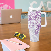 Purple Polynesian Pattern With Plumeria Flowers Tumbler With Handle