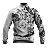 Polynesian Pattern With Plumeria Flowers Baseball Jacket White